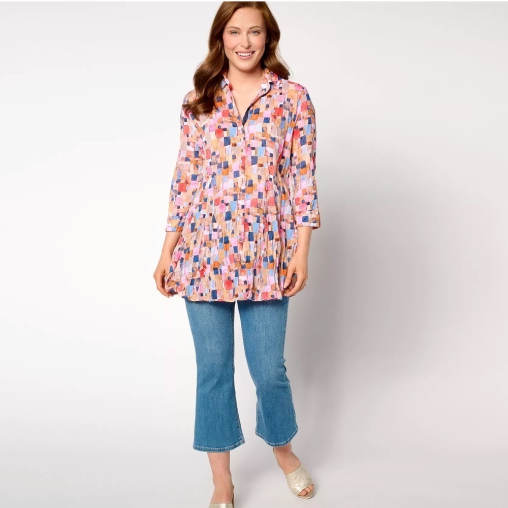 NIC+ZOE Printed Crinkle Button Front Tunic